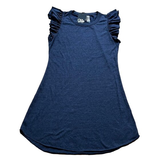 Chaser Size M Sailboat Blue Flutter Sleeve Hi Low Shirttail Shift Mini Dress NWT - Picture 4 of 13